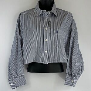 Suzie Kondi Striped Cropped Button-Up Shirt